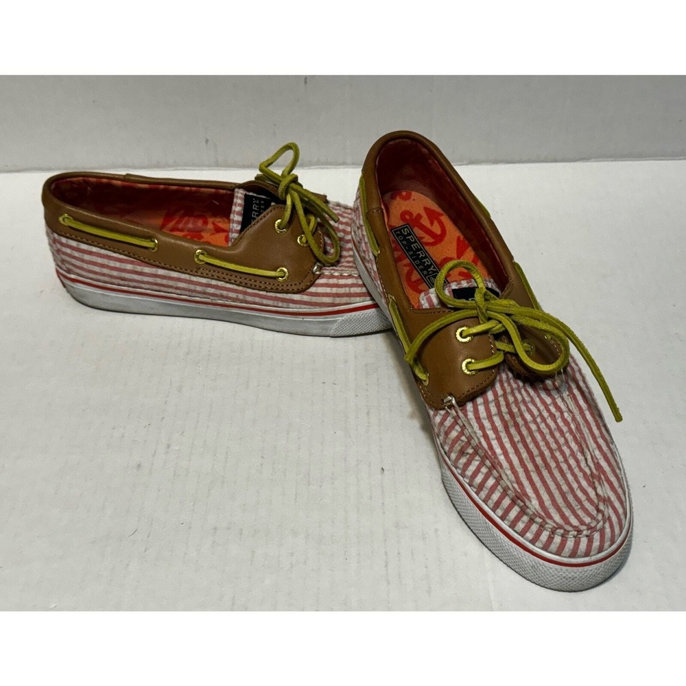 Sperry Top-Sider Boat‎ Shoes Womens 8.5M Red White Striped Canvas Preppy Casual